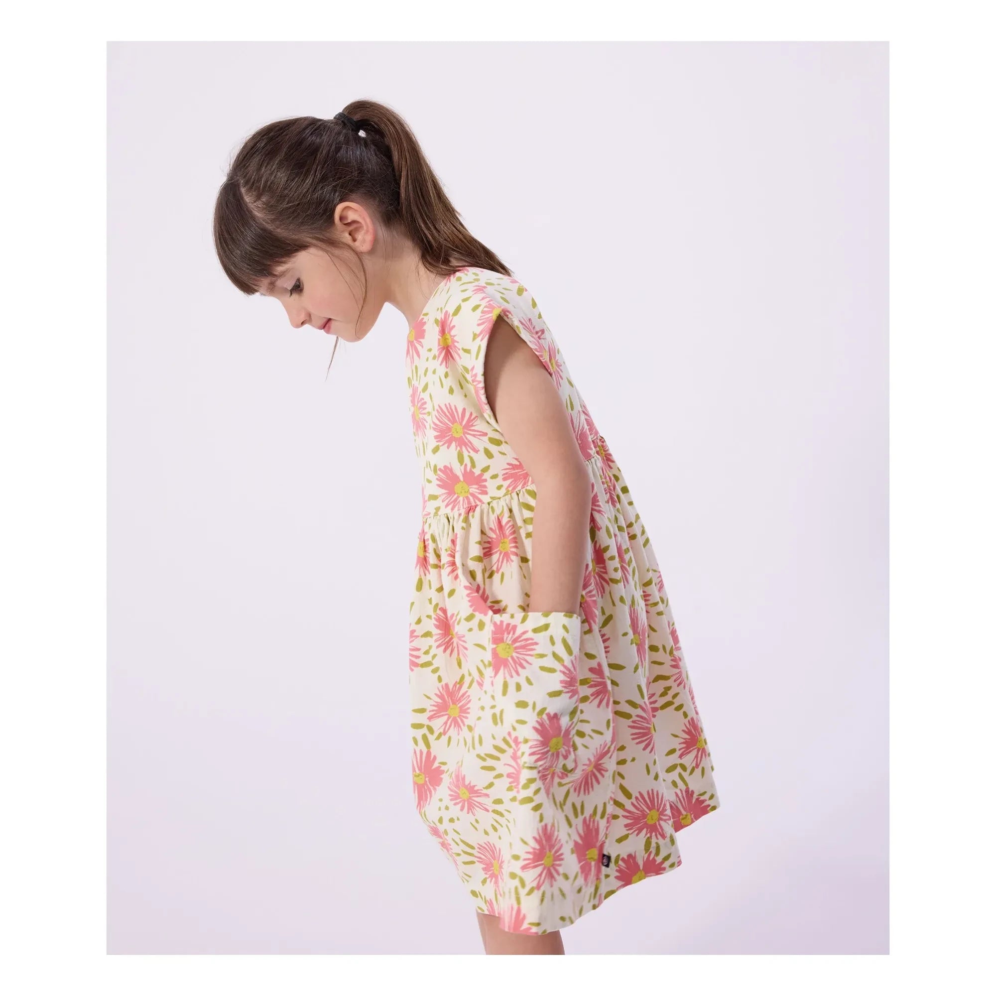 Petit Bateau - Bio-Baumwoll-Krepp-Kleid mit Blumenmuster | Ecru