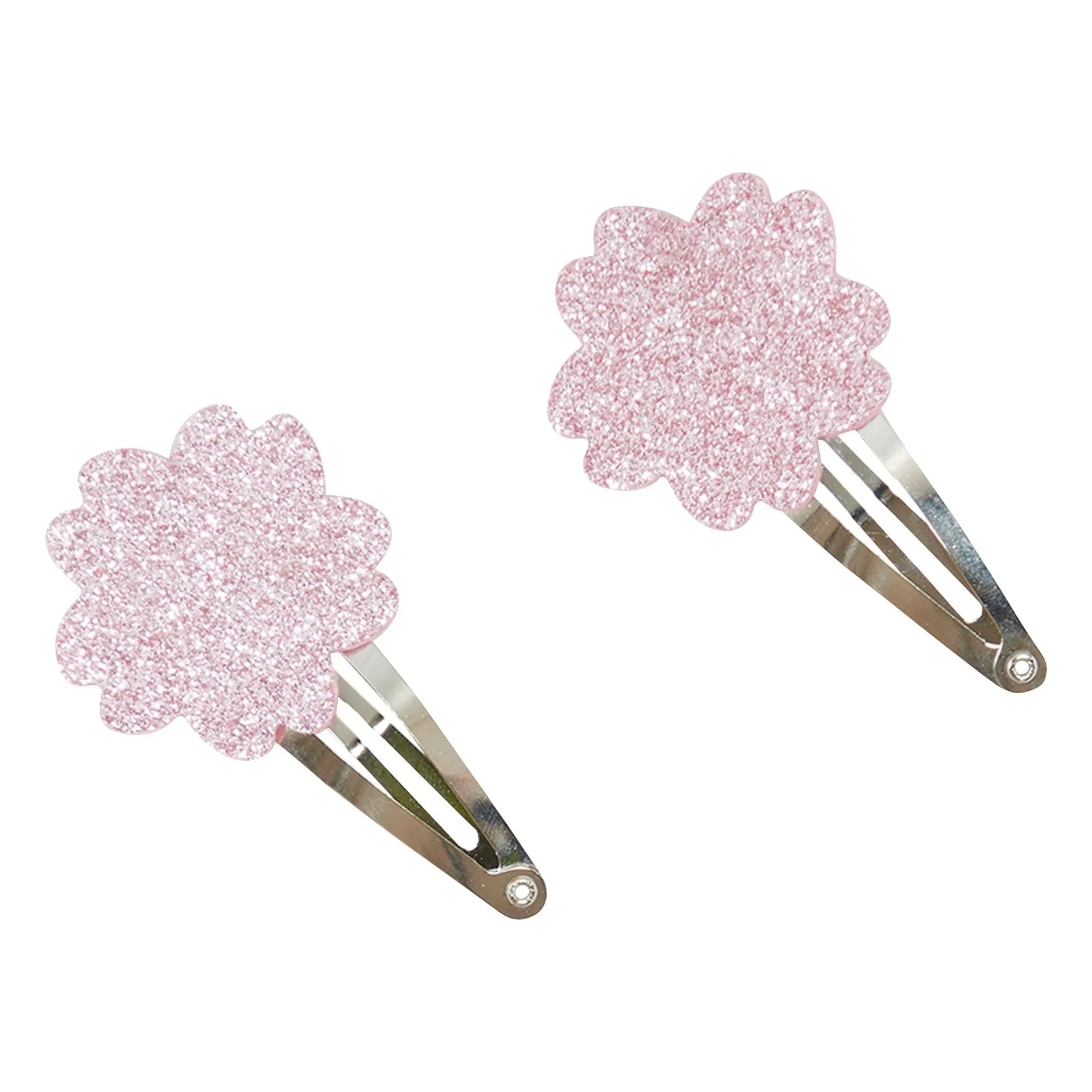 Tartine et Chocolat - 2-Piece Hibiscus Glitter Hairpin Set | Powder Pink