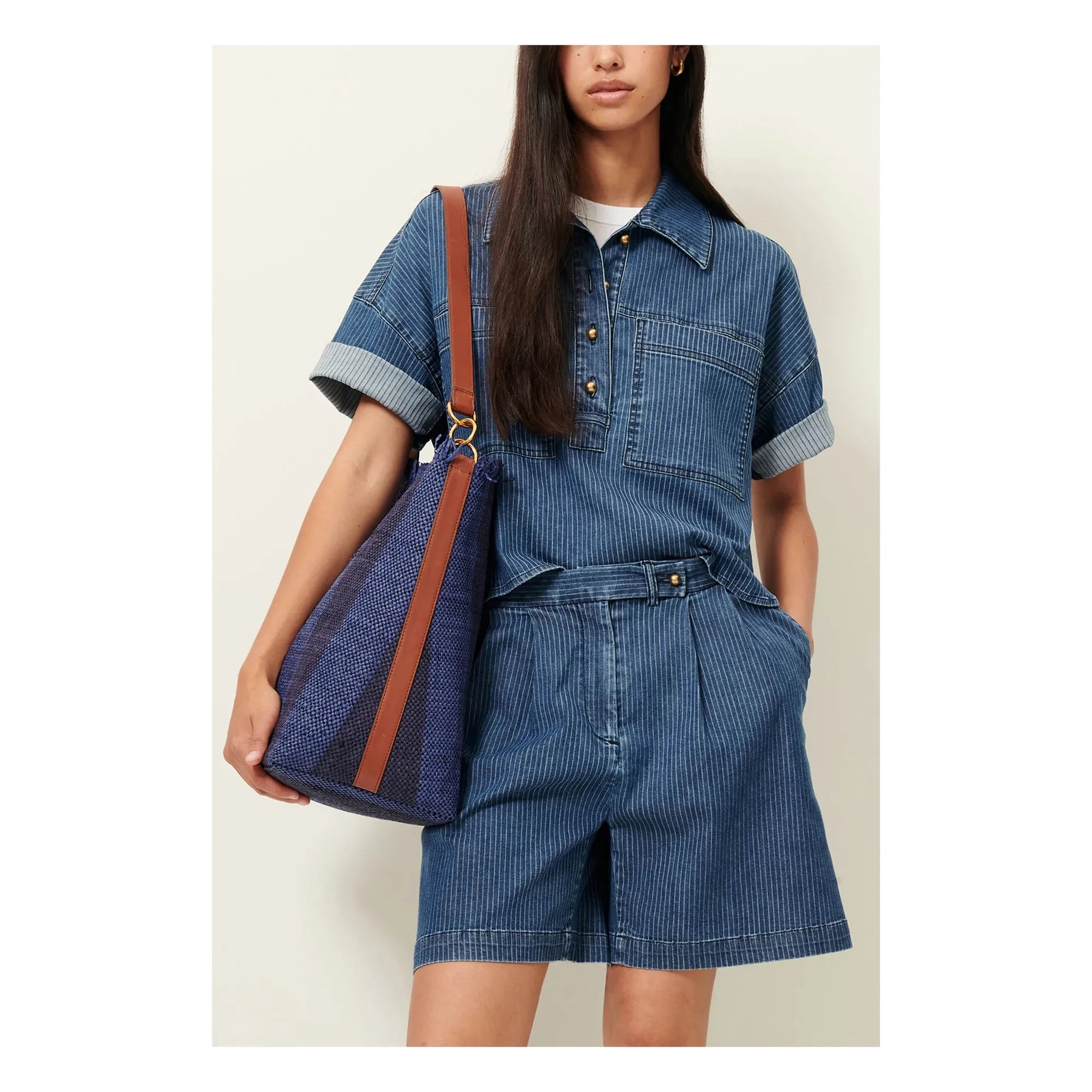 Sessùn - Santa Port Cotton Striped Shorts | Navy Blue