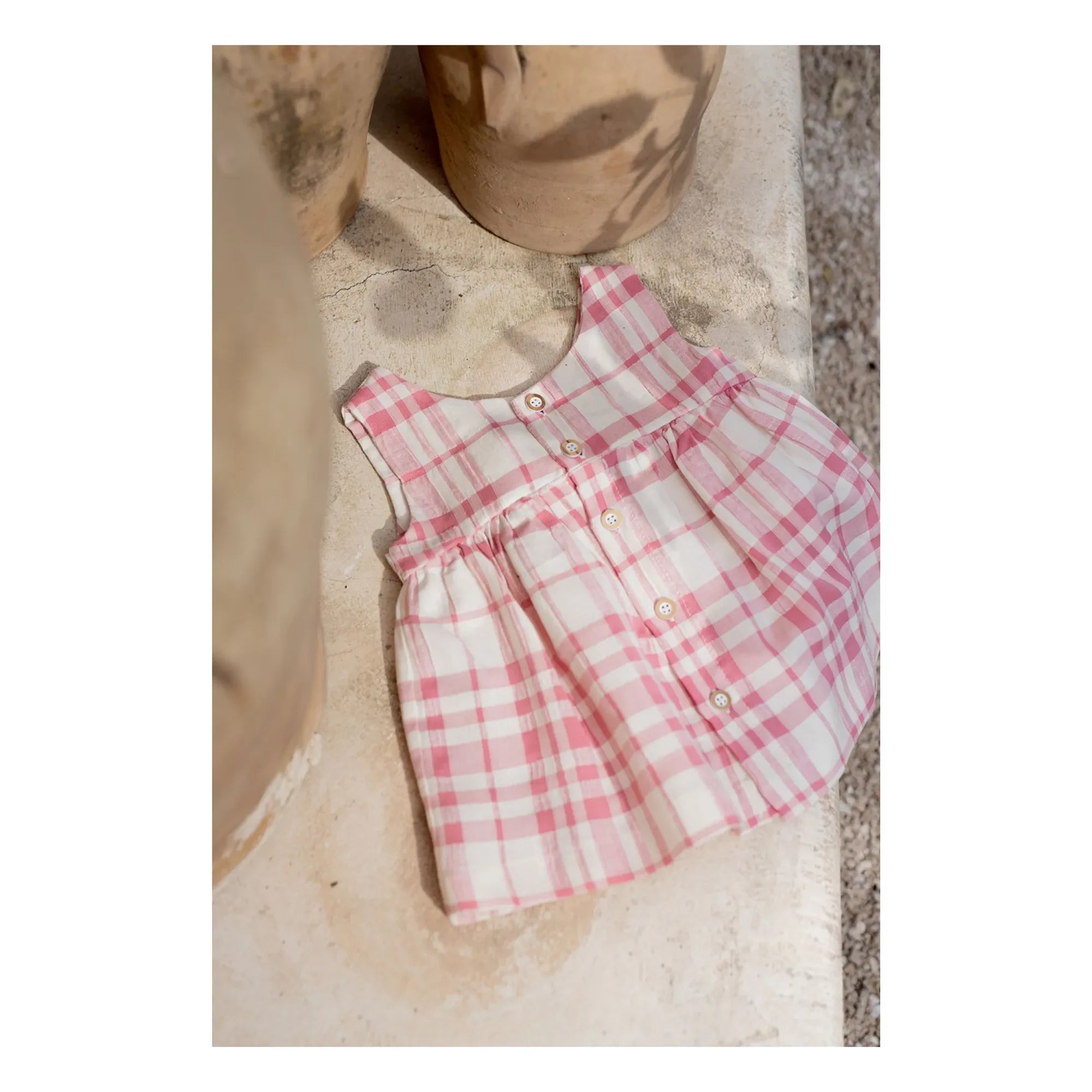 1+ in the family - Aranella Leinen Kariertes Kleid | Puder