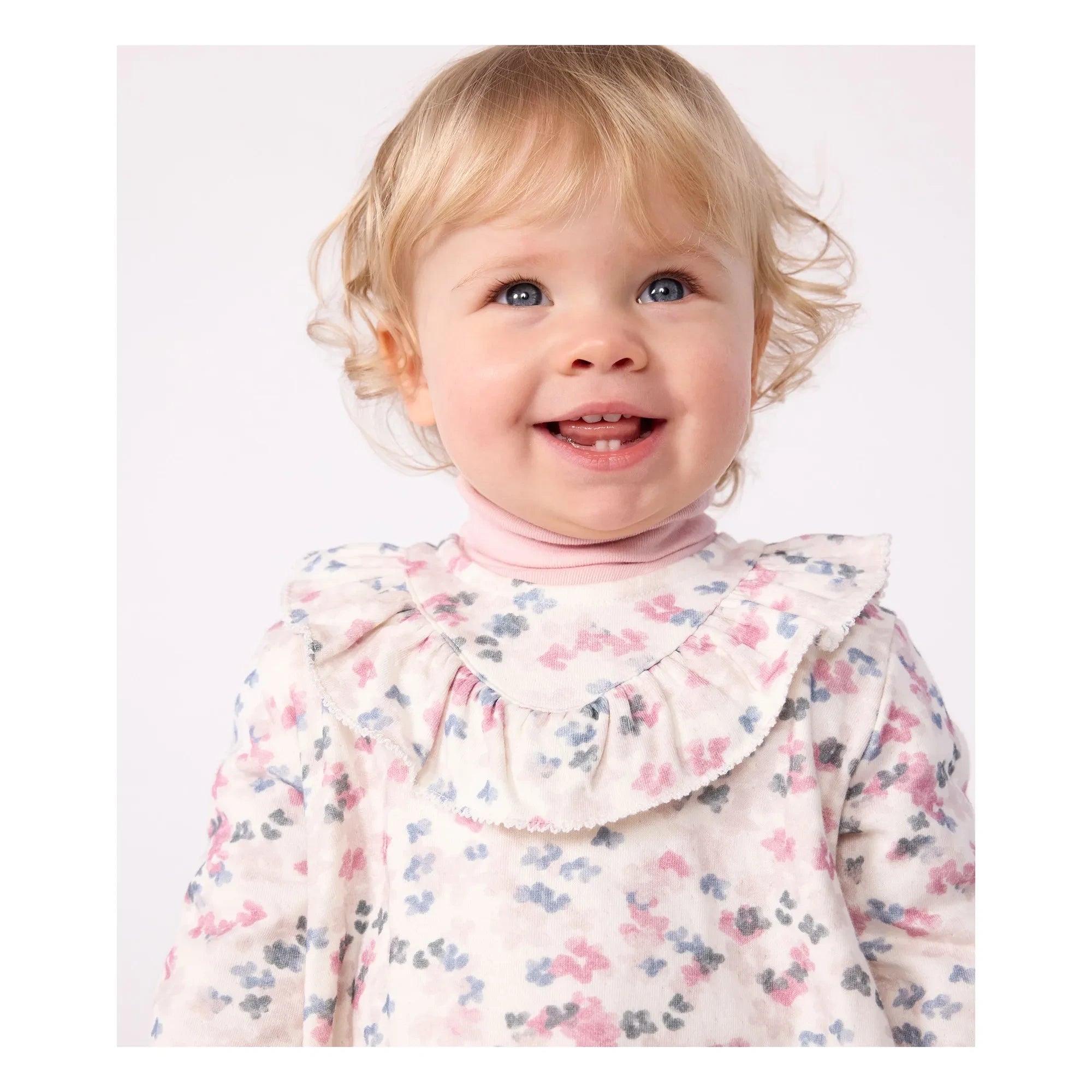 Petit Bateau - Neckholderkleid aus Bio-Baumwolle mit Blumenmuster | Ecru