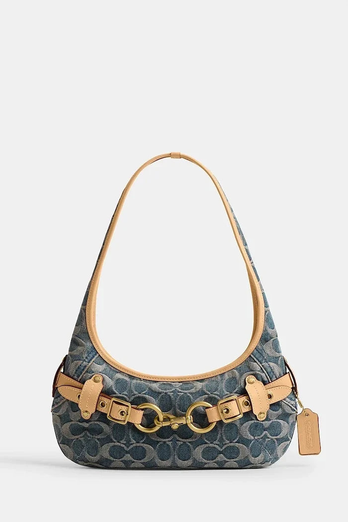 Coach Belted Ergo Shoulder Bag 26 denim kadın hobo çanta