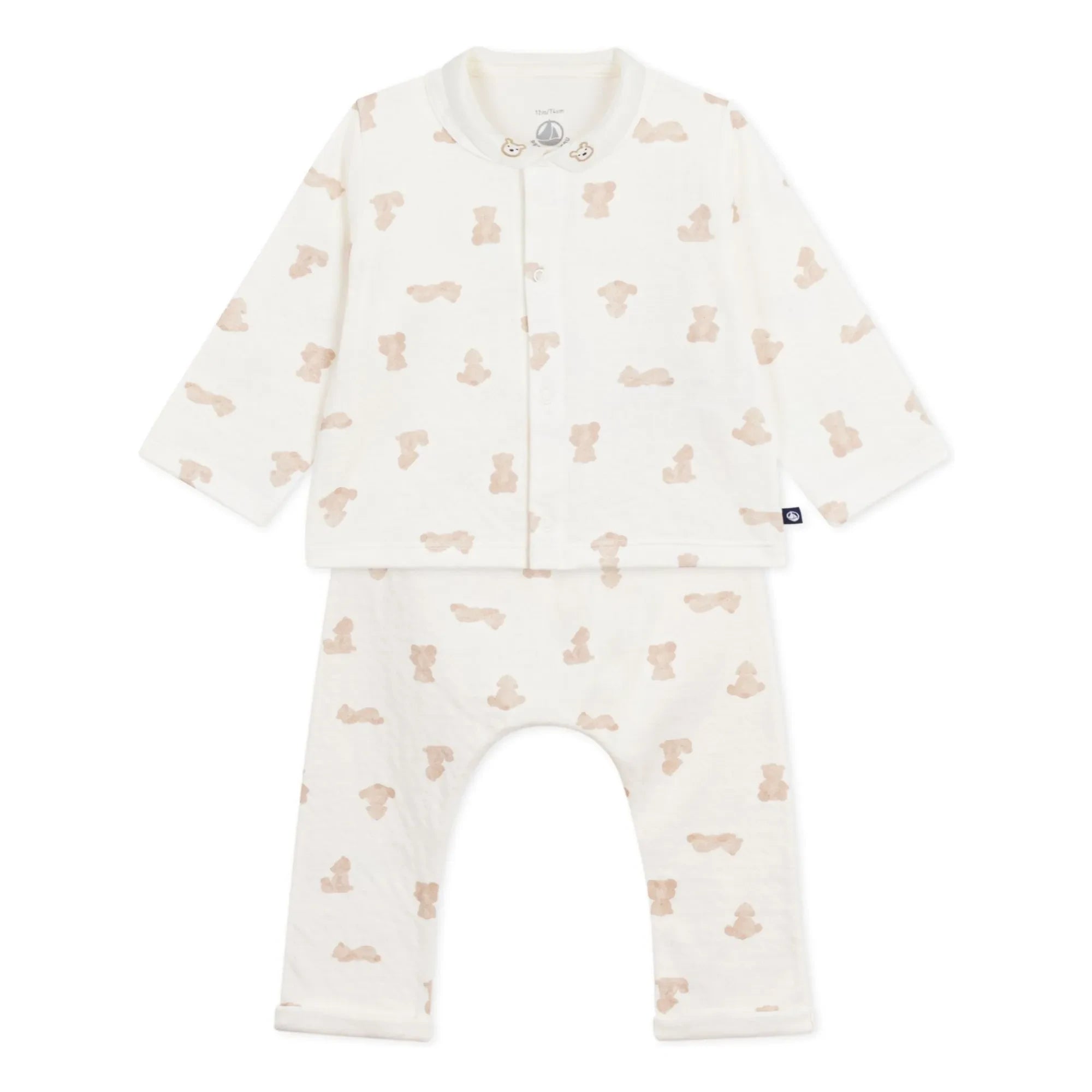 Petit Bateau - Organik Pamuk Tubique Ayıcık Yelek ve Pantolon Body Seti | Beyaz