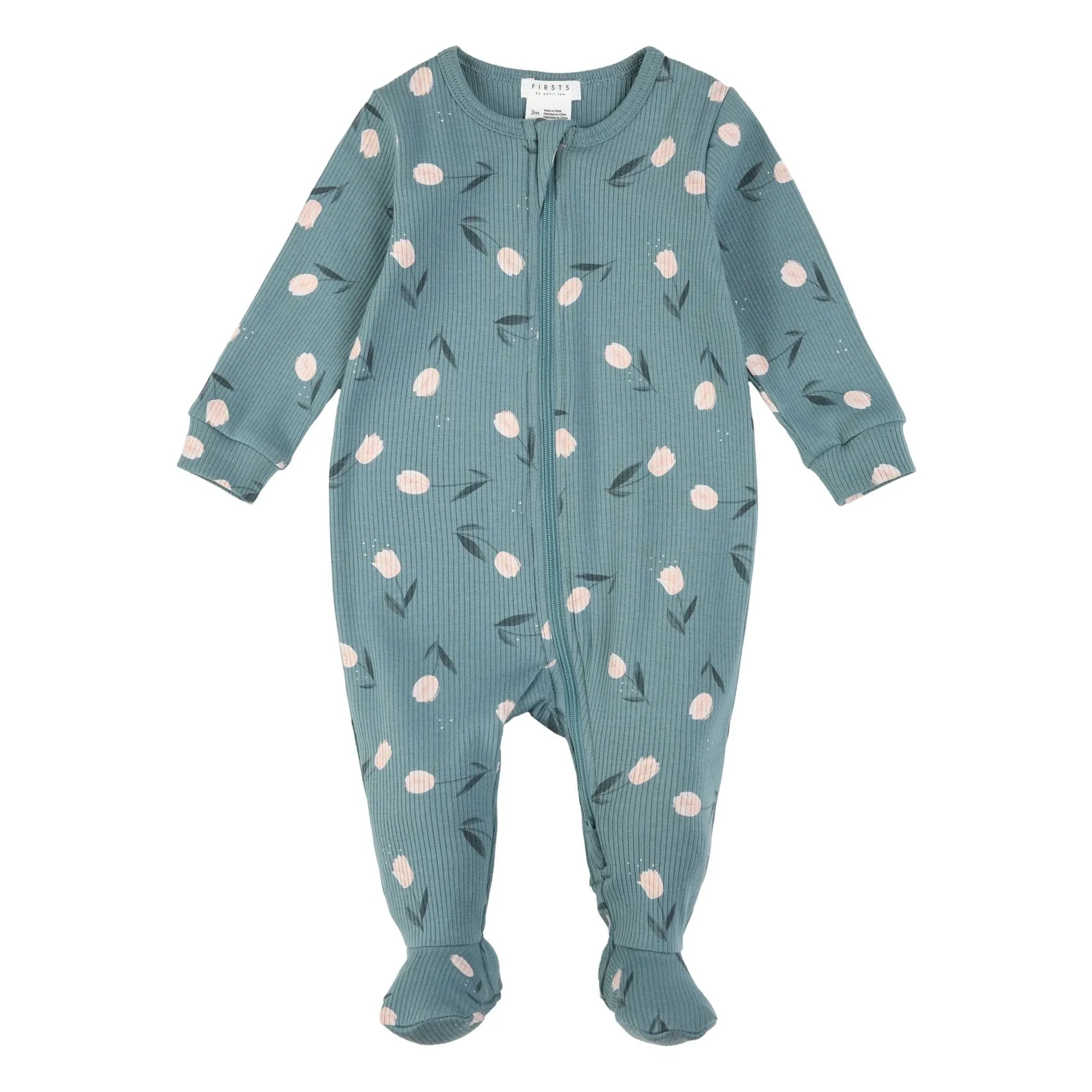 Petit Lem - Pyjama mit Blumenmuster aus Bio-Baumwolle | Blau Grün