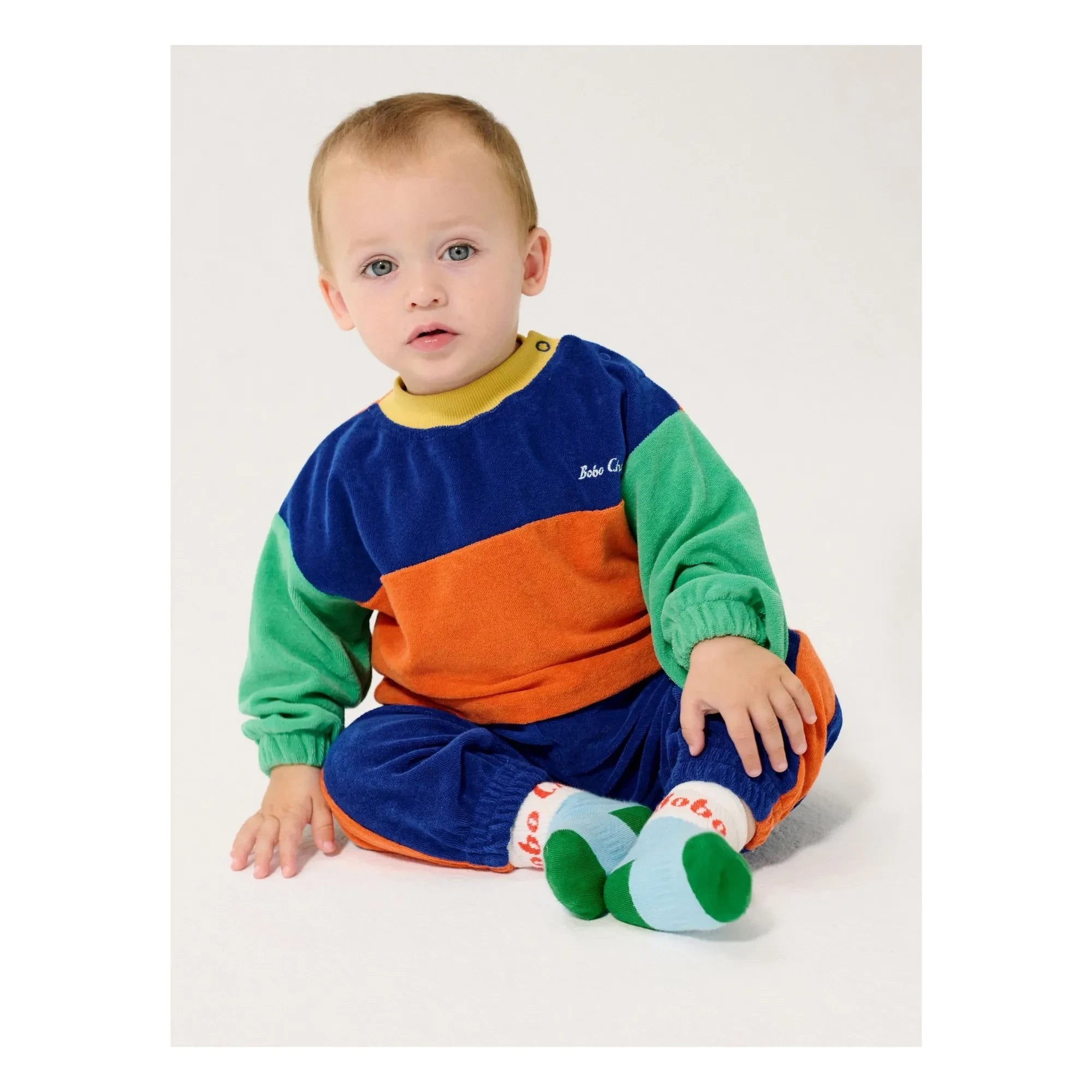Bobo Choses - Renk Bloklu Organik Pamuklu Bebek Sweatshirt | Turuncu