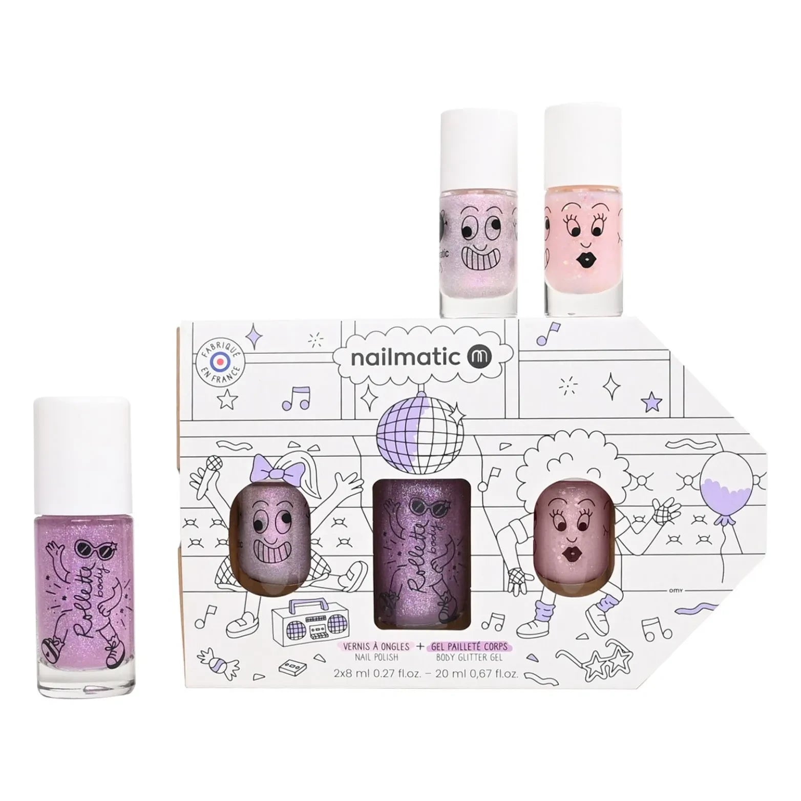 Nailmatic Kids - Bus Party oje ikili seti ve vücut roll-onu | Leylak