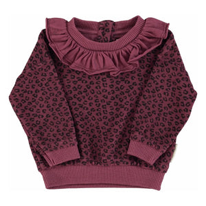 Piupiuchick - Sweatshirt mit Rüschenkragen Leopard Bio-Baumwolle | Aubergine