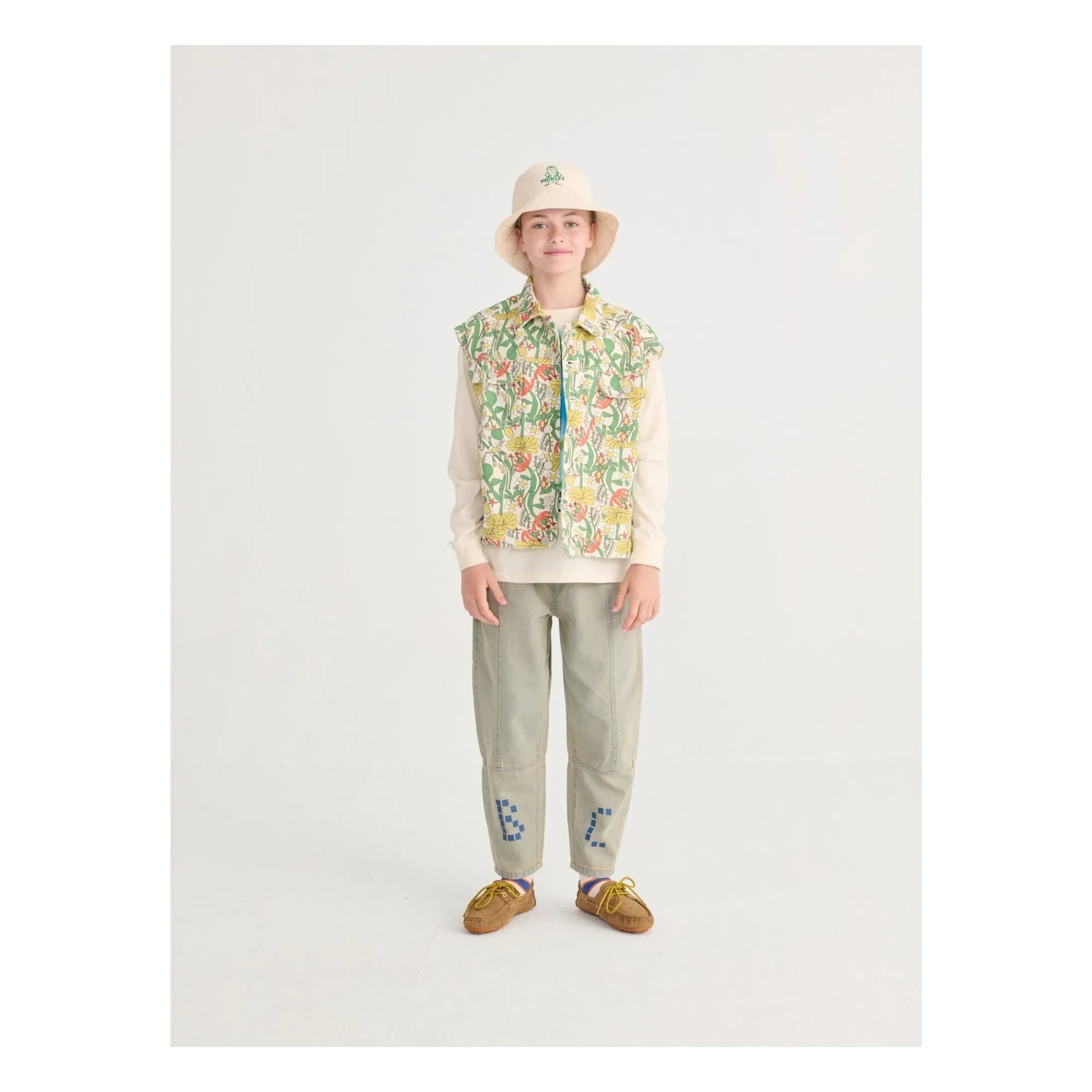 Bobo Choses - Fleurie Twill Organik Pamuk Kolsuz Ceket | Ekru