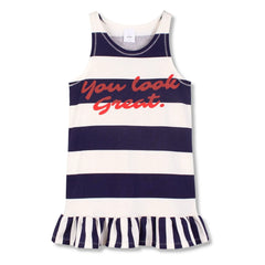 Wynken - Striped Organic Cotton Ruffled Dress | Navy