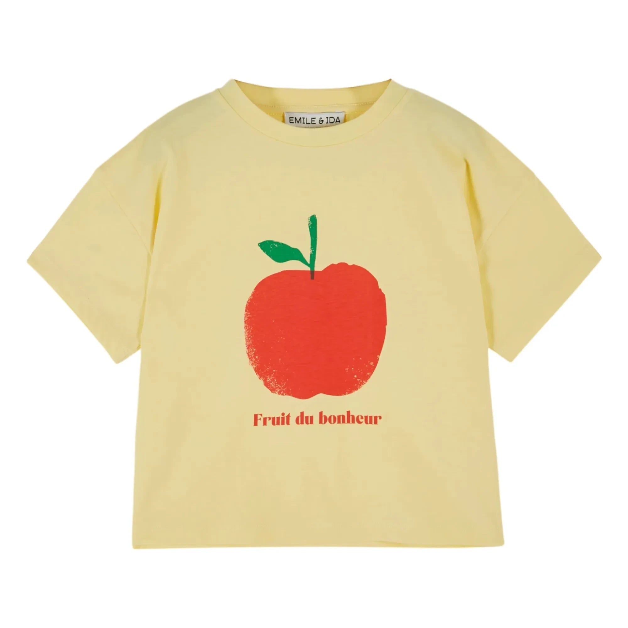 Emile et Ida - T-Shirt aus Bio-Baumwolle mit Apfel-Print | Blassgelb
