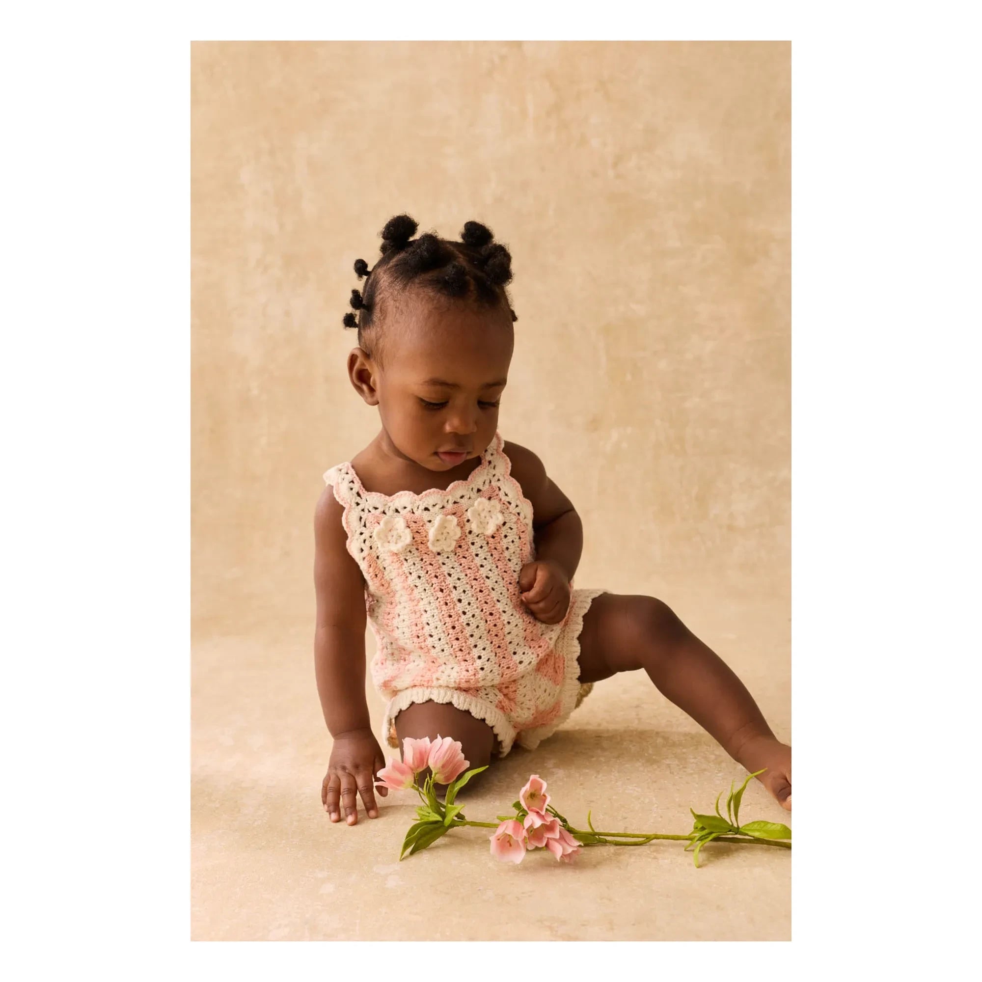Louise Misha - Openwork Lary Striped Top and Shorts Set | Pink