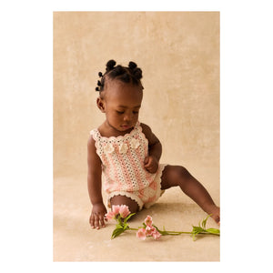 Louise Misha - Openwork Lary Striped Top and Shorts Set | Pink