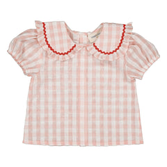 Louis Louise - Bluz Col Claudine Shana Vichy | Açık Pembe