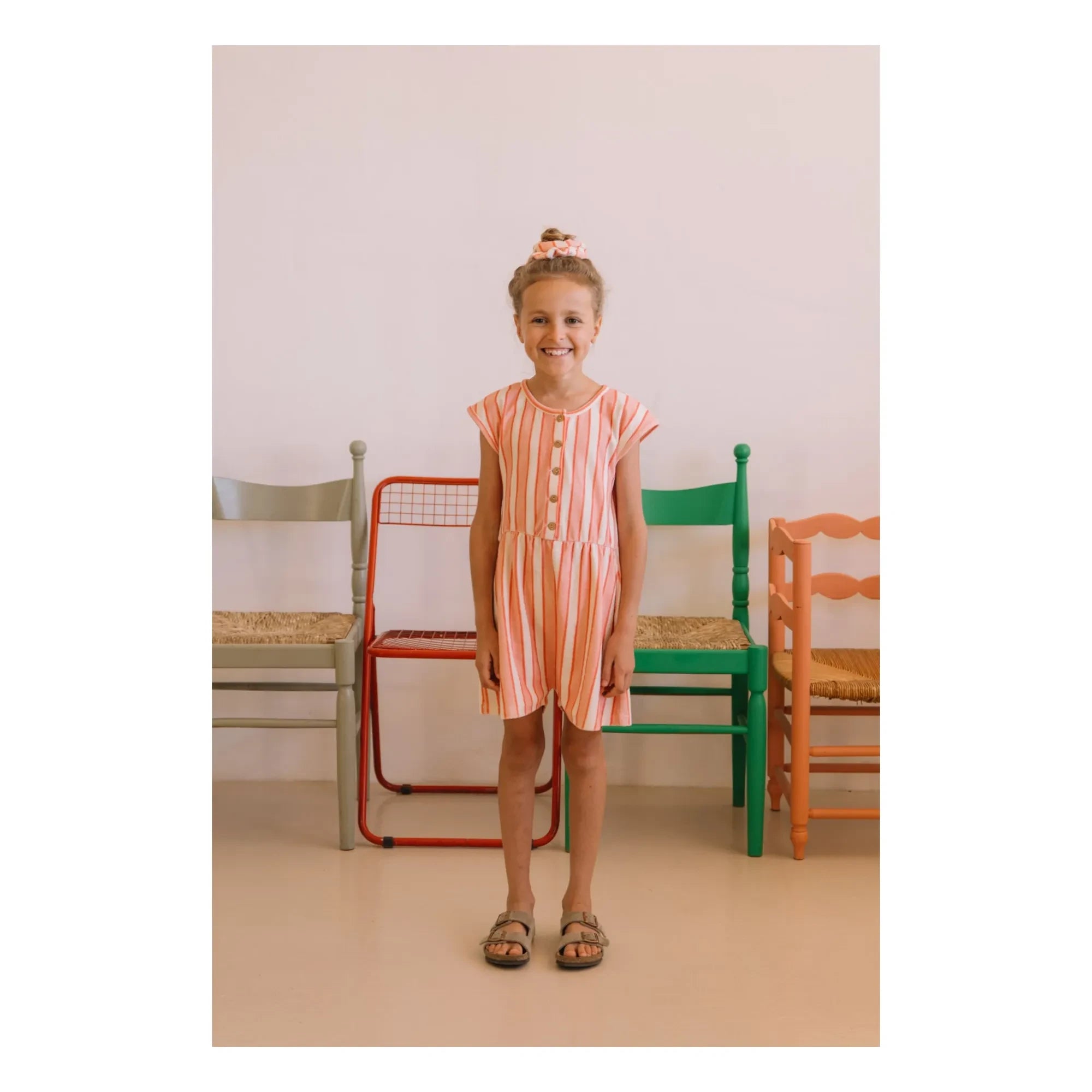 Studio Bohème - Loulou Çizgili Organik Pamuk Havlu Tulum | Pembe