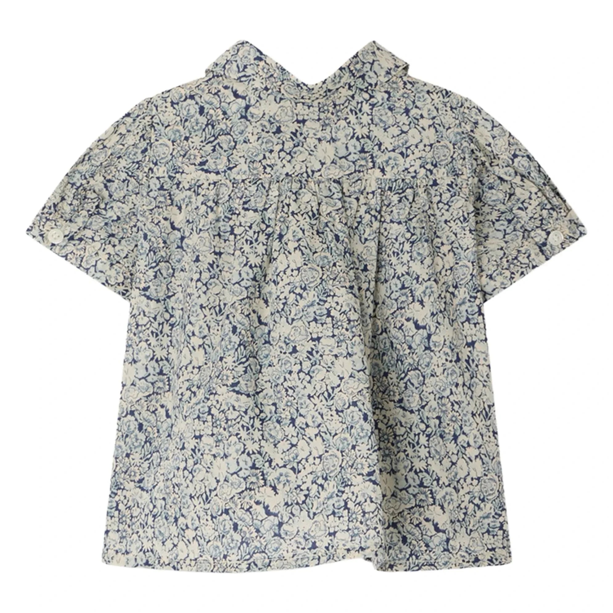 Bonpoint - Claudine Yaka Laurencia Fleurie Bio-Baumwollbluse | Preußisch Blau