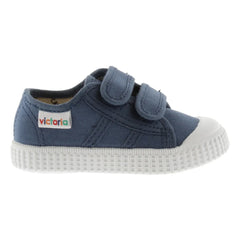 Victoria - Striped Canvas Velcro Sneakers | Blue