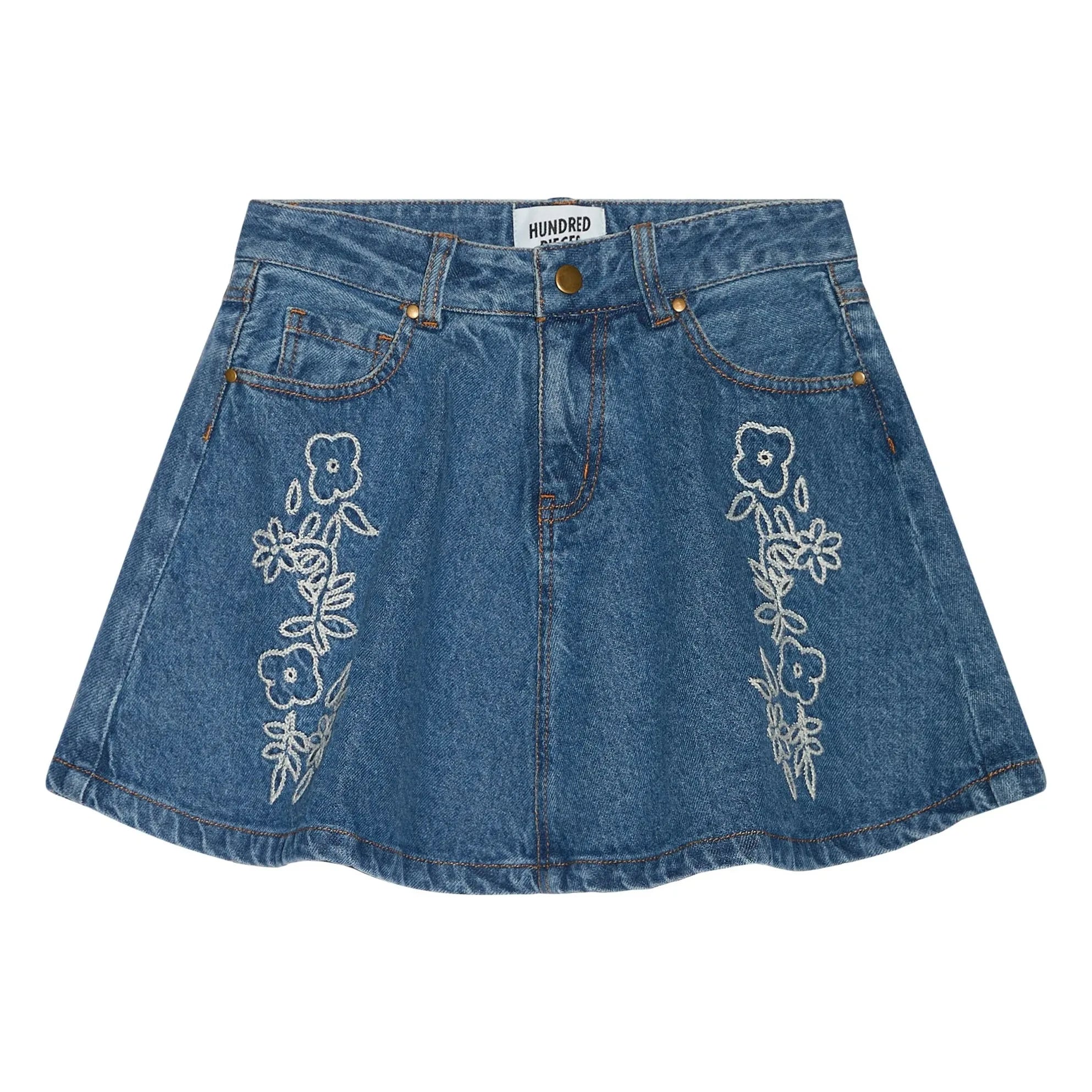 Hundred Pieces - Janis Bestickter Jeansrock | Denimblau