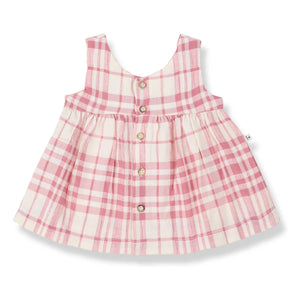 1+ in the family - Aranella Leinen Kariertes Kleid | Puder