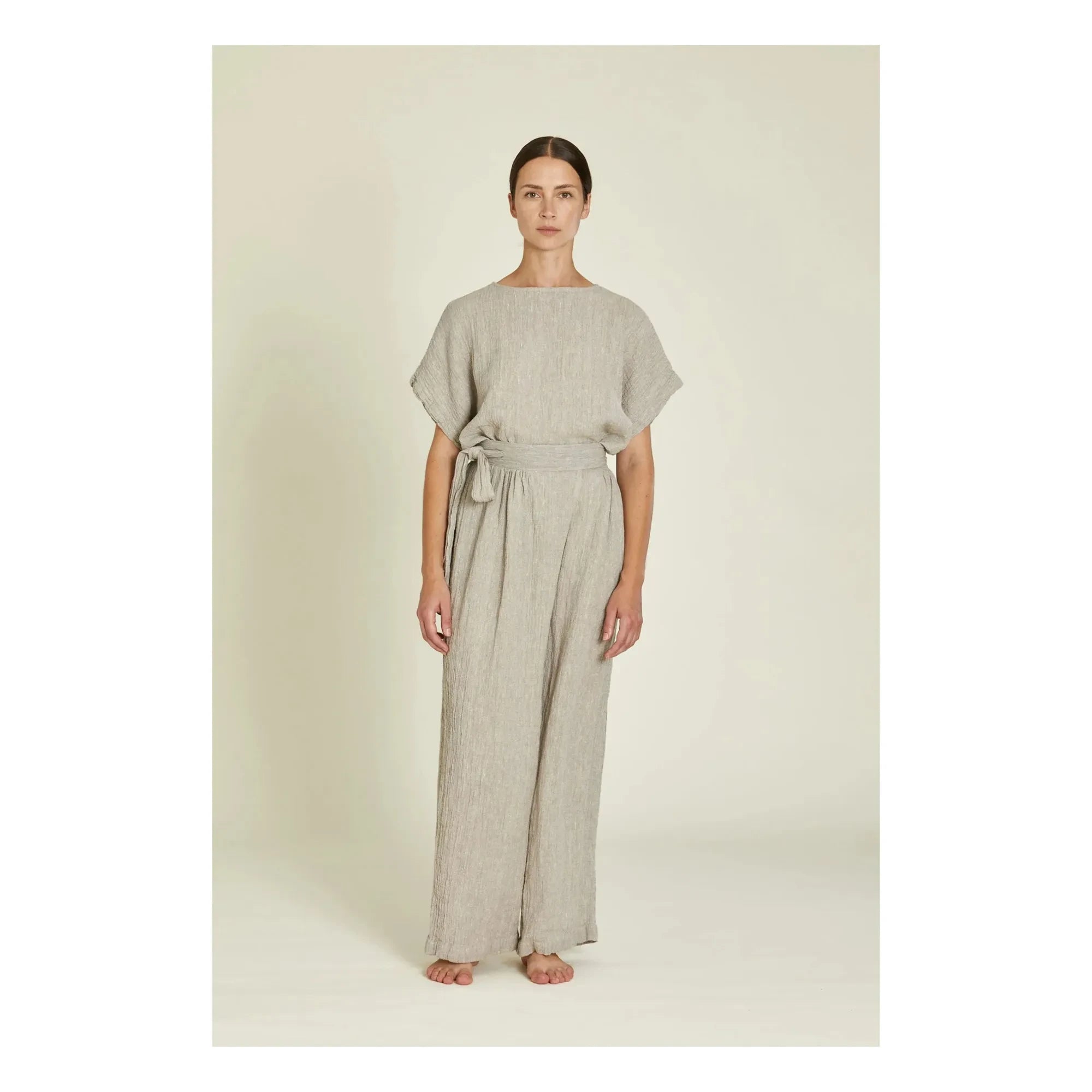 Black Crane - Basic Keten Üst | Açık Gri