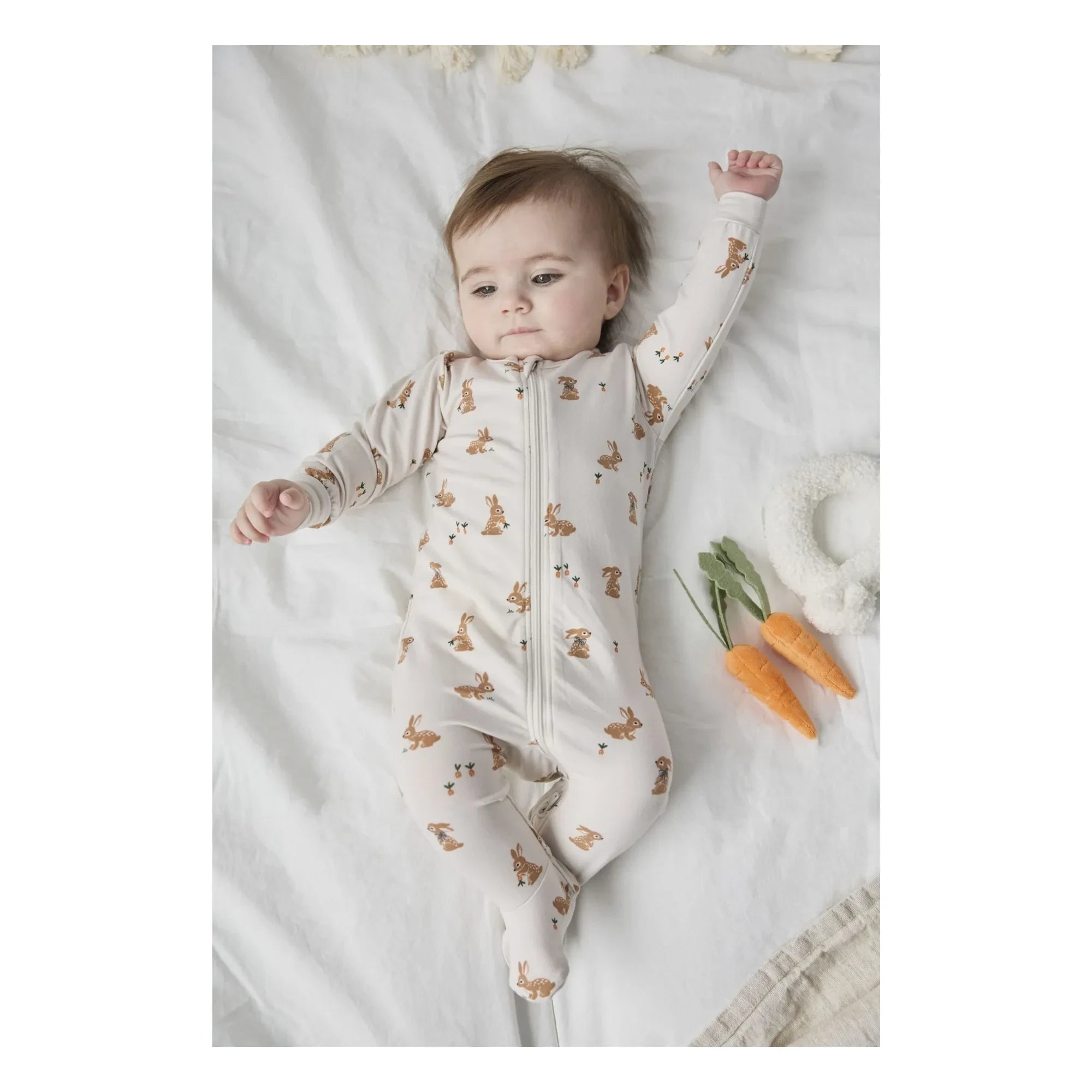 Petit Lem - Organik pamuk ve modal pijama, tavşan patili | Bej