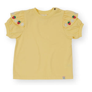 Goldie + Ace – Rüschen-T-Shirt mit Erdbeer-Details | Gelb