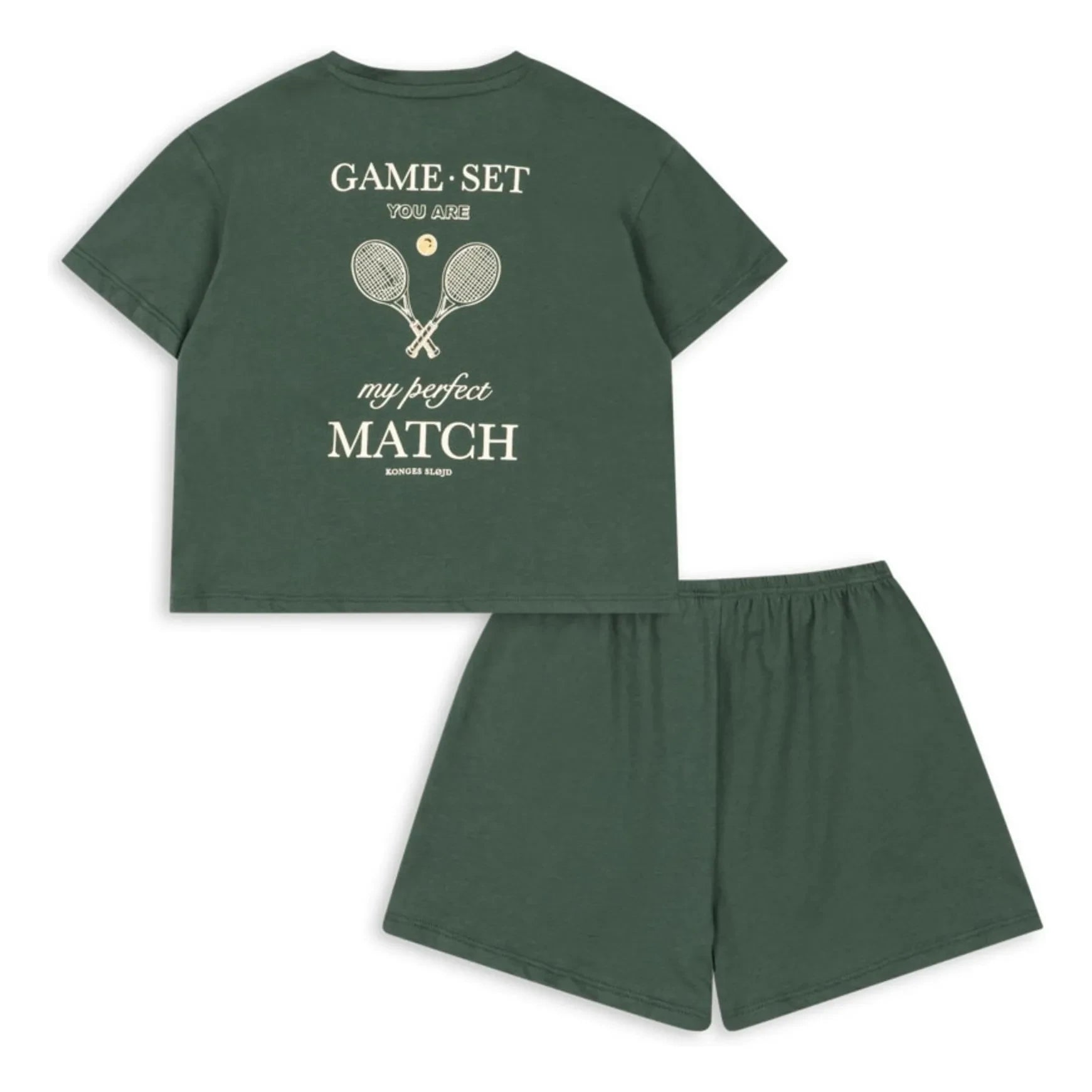 Konges Sløjd - Famo Tenis organik pamuklu T-shirt ve şort seti | Koyu yeşil