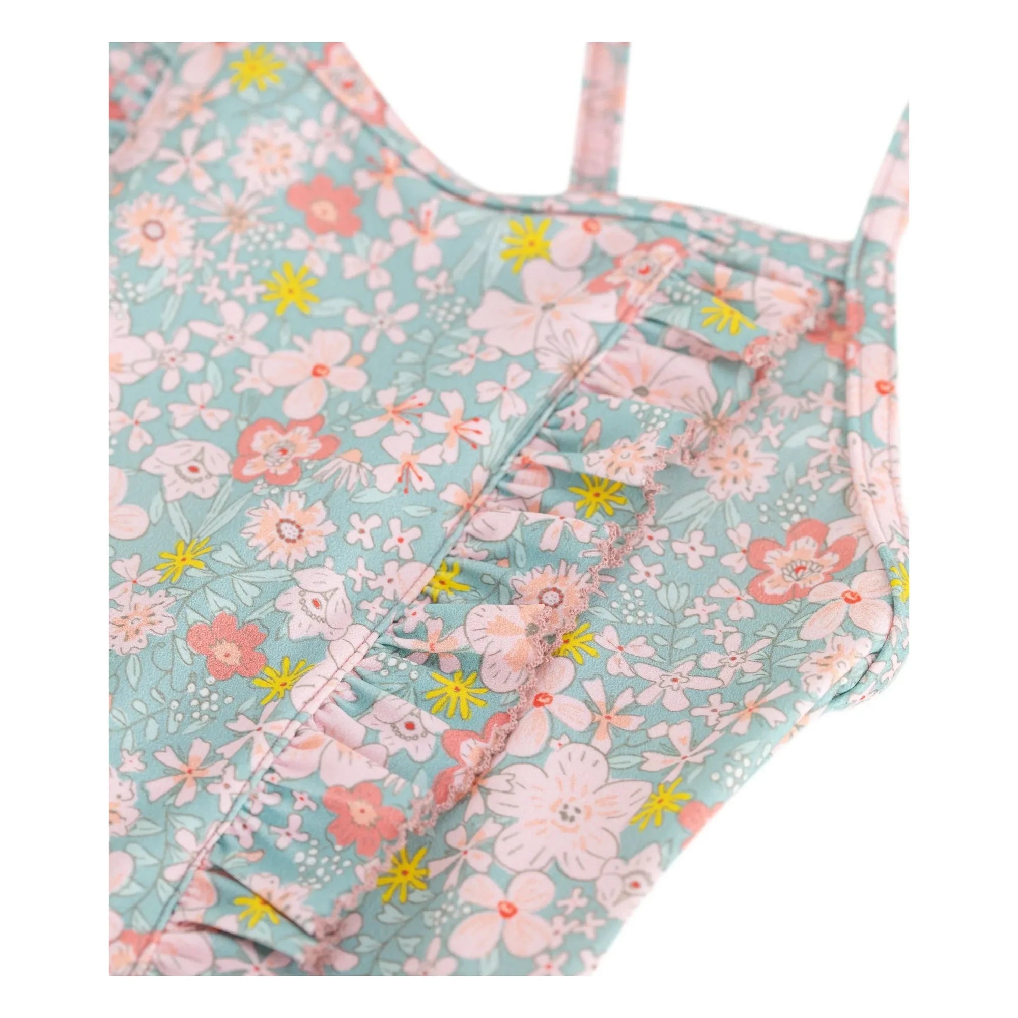 Petit Bateau - Badeanzug mit Rüschen und Blumenmuster | Türkis