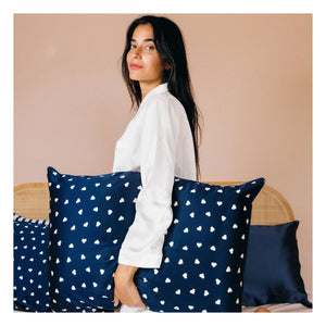 Emily's Pillow - Heart Patterned Mulberry Silk Pillowcase | Midnight Blue