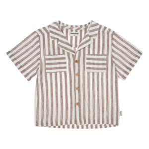 Tocoto Vintage - Keten Çizgili Gömlek | Kahverengi