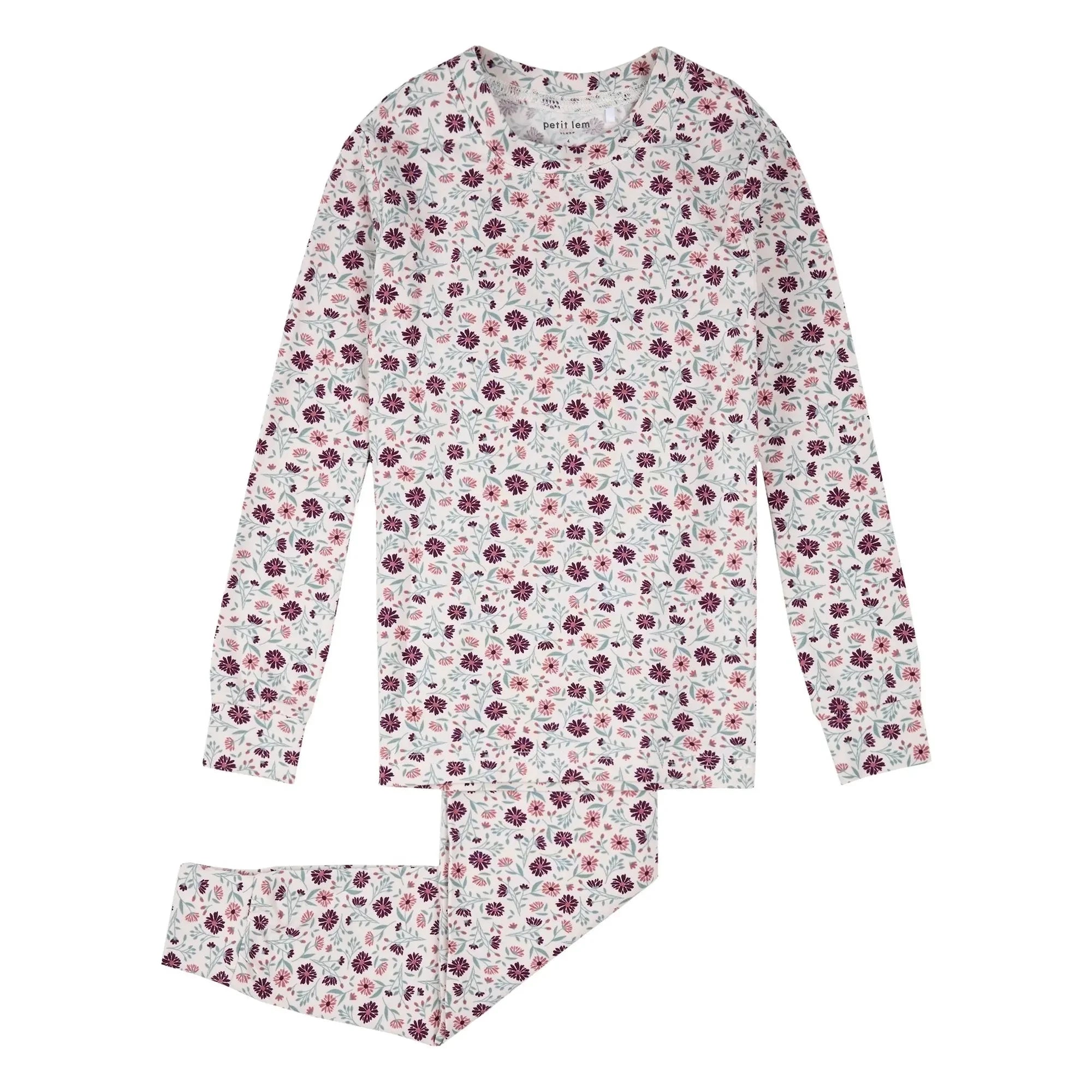 Petit Lem - Modal ve organik pamuklu çiçekli pijama | Bej