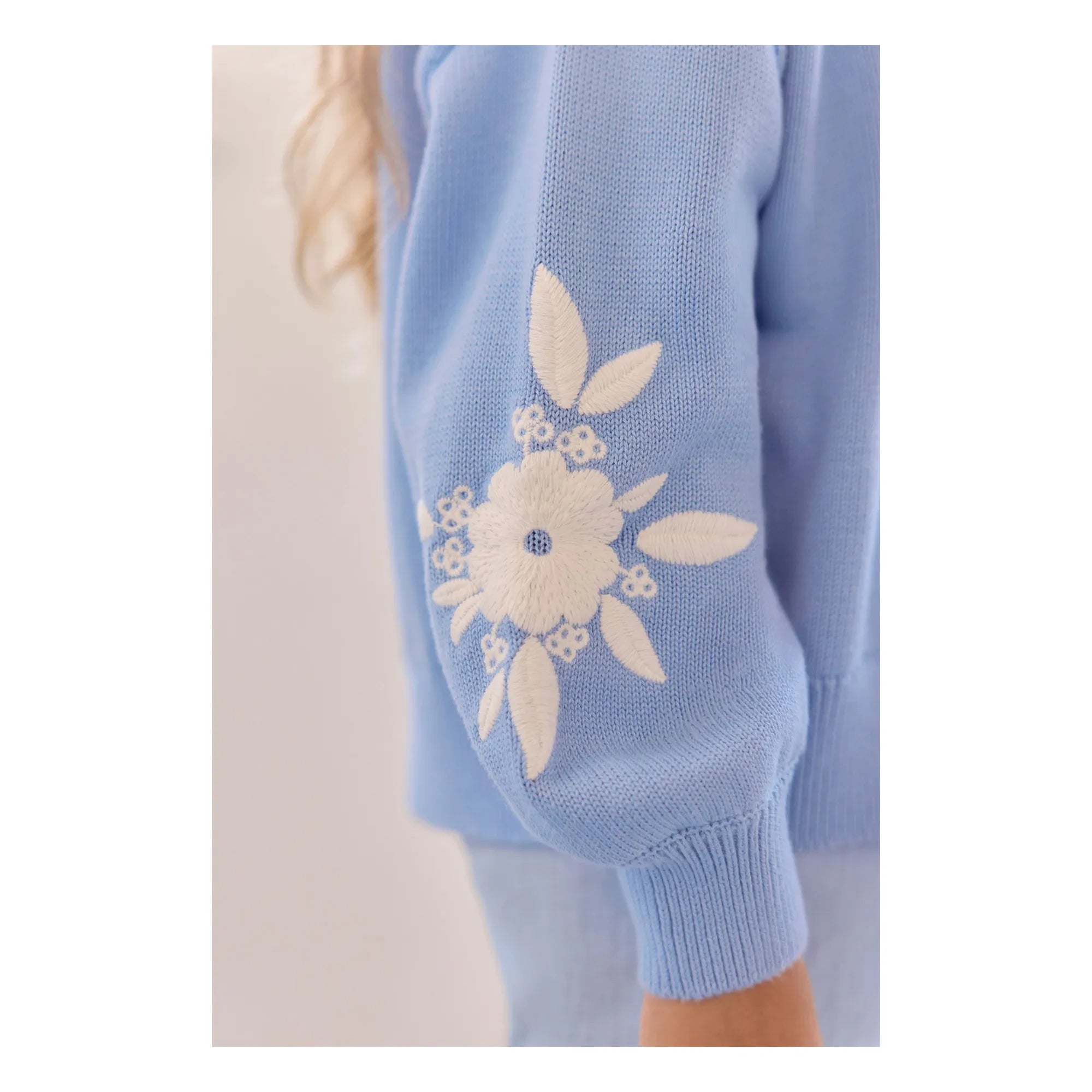 Tartine et Chocolat - Embroidered Flower Cardigan | Azure Blue