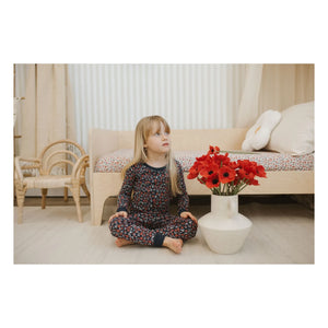 Petit Lem - Organik pamuklu çiçek desenli pijama | Lacivert