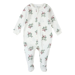 Petit Lem - Misteltoe Footed Pyjamas Bio-Baumwolle | Weiß