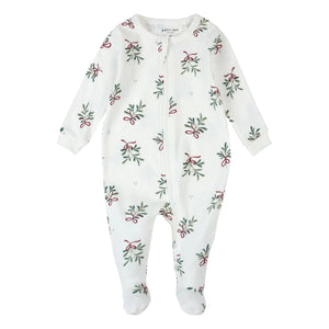 Petit Lem - Misteltoe Footed Pyjamas Bio-Baumwolle | Weiß