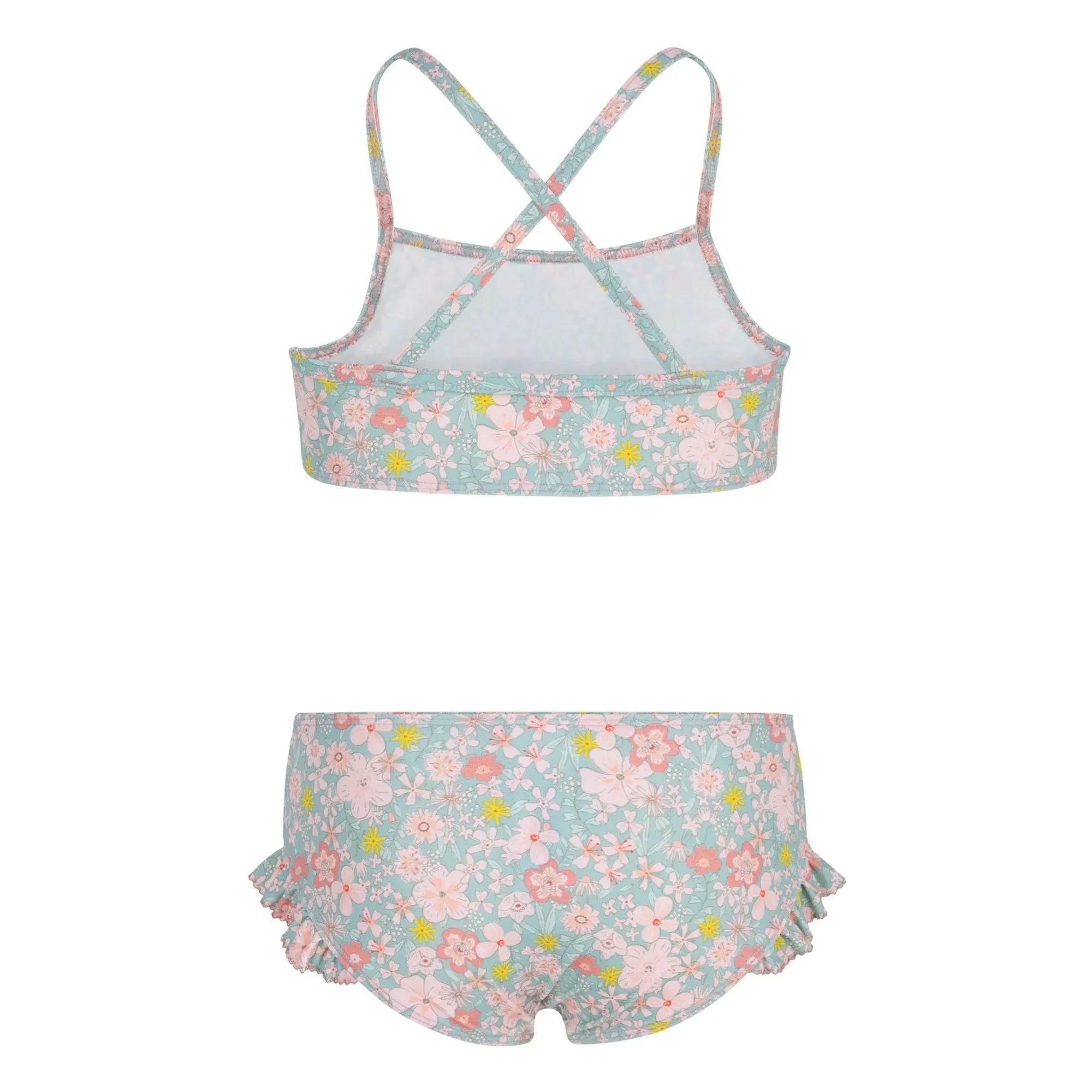 Petit Bateau - 2 Parça Mayo Çiçekli Fırfırlı | Gri mavi