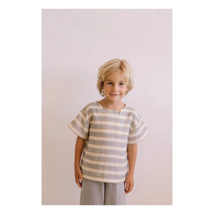 Studio Bohème - Orso Gestreiftes T-Shirt aus Bio-Baumwollgaze | Hellblau