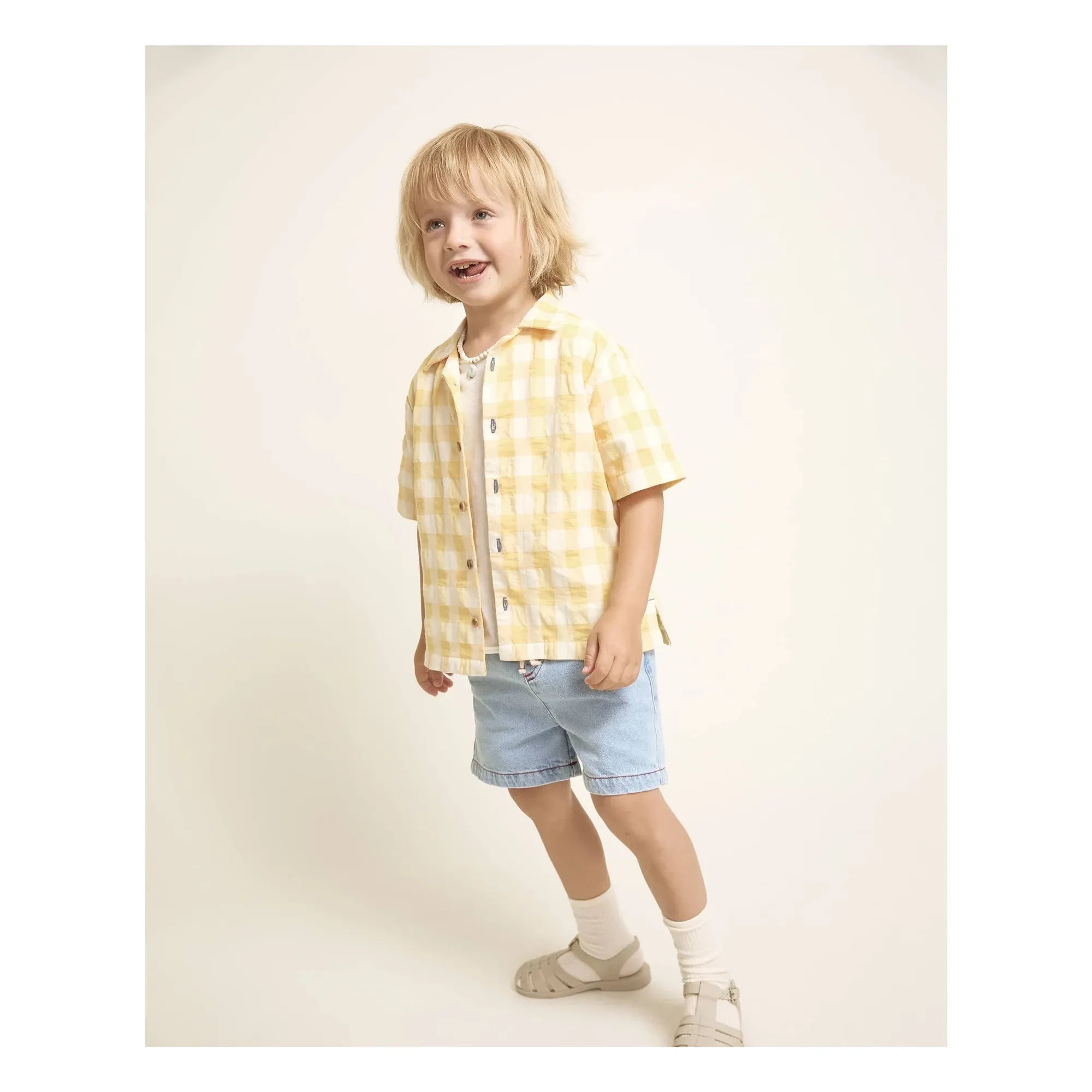 Búho – Gingham Seersucker Bio-Baumwollhemd | Gelb