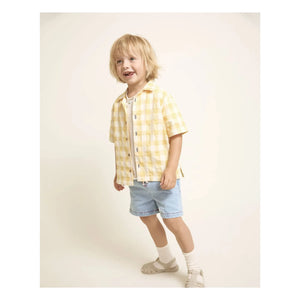 Búho – Gingham Seersucker Bio-Baumwollhemd | Gelb