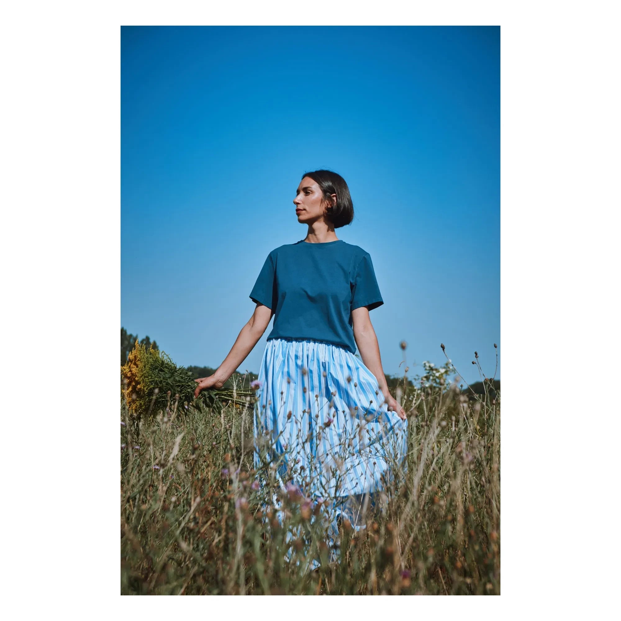 Poudre Organic - Blau-gestreifter Baumwoll-Popeline-Rock