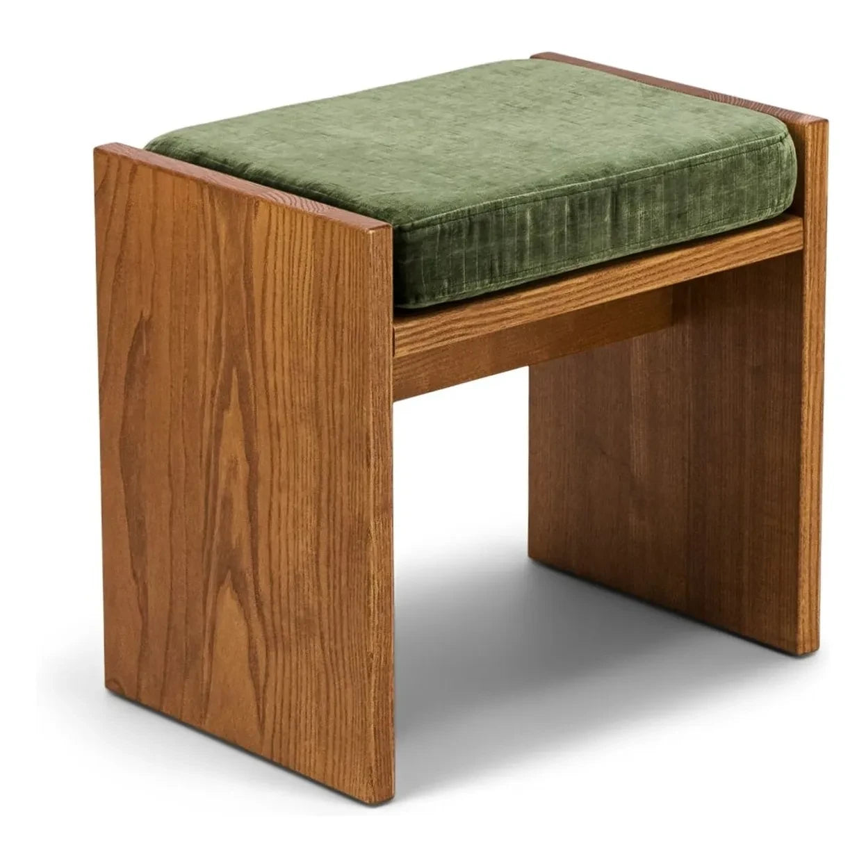 The Socialite Family - Glossy Velvet and Iroko Walnut Cover Chiesa Stool | Olive Green