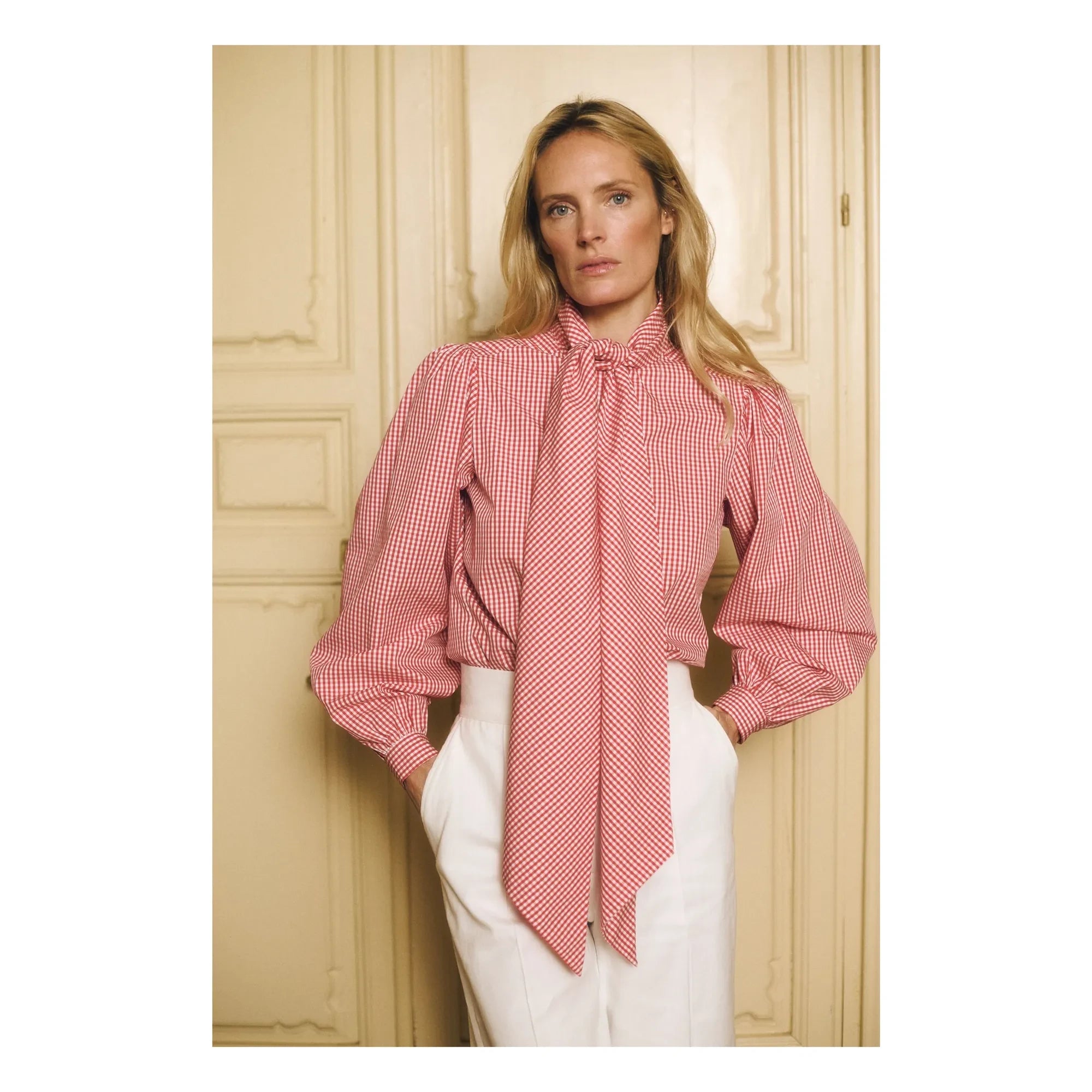 Maria de la Orden - Masalsı Pamuklu Gingham Bluz | Kırmızı