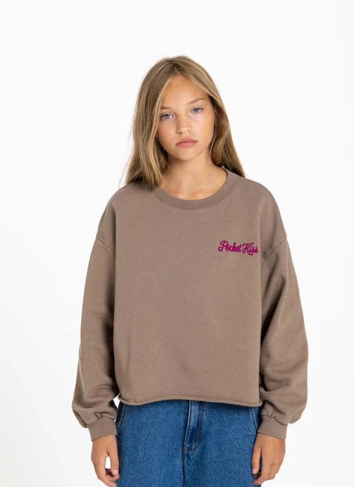 Smallable Kid - Plum Pocket Kiss Organic Cotton Sweatshirt | Frosty Brown