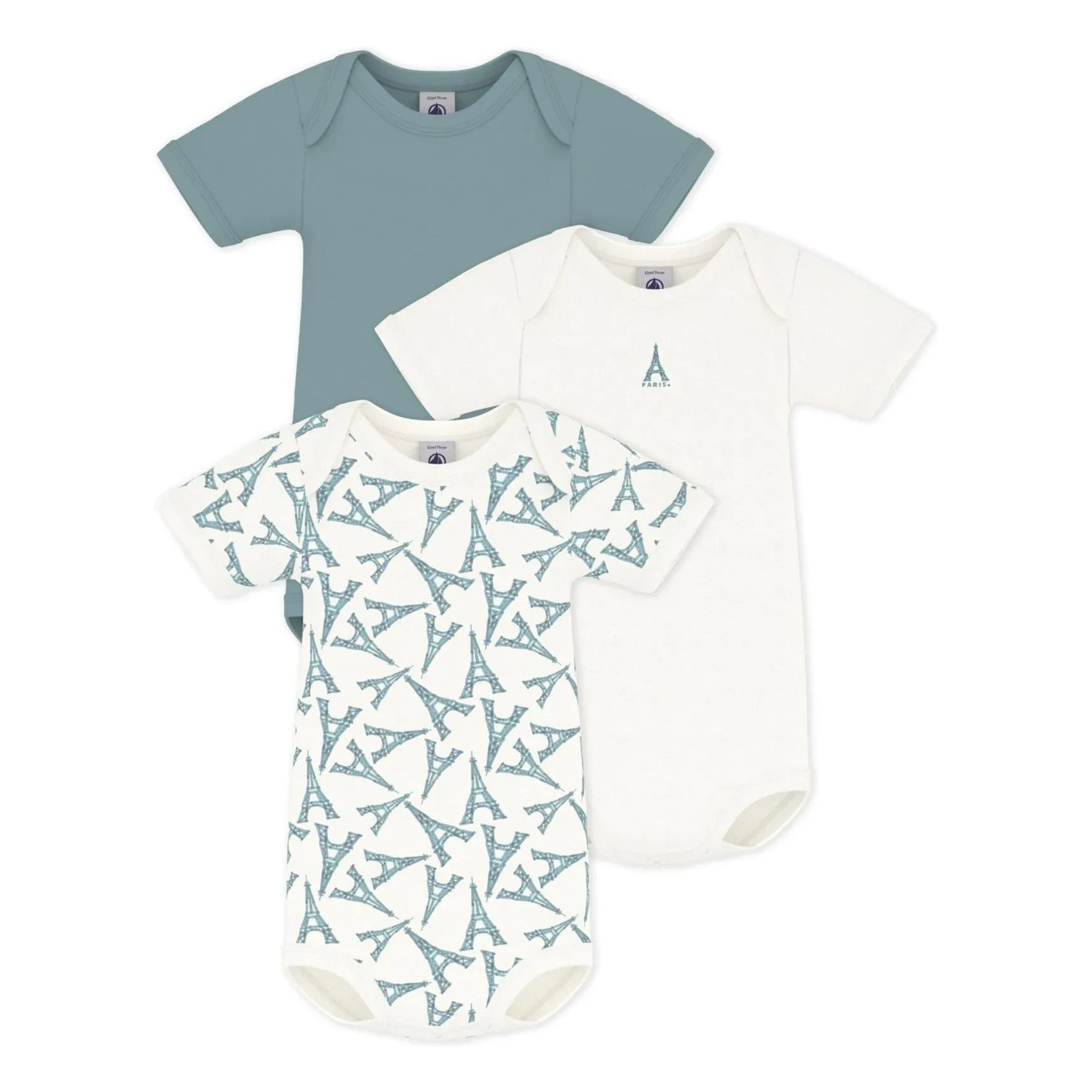 Petit Bateau - 3'lü Eiffel Kulesi Organik Pamuk Body | Yeşil