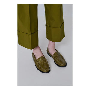 Augusta - Zoe Kroko Desenli Loafer | Zeytin yeşili