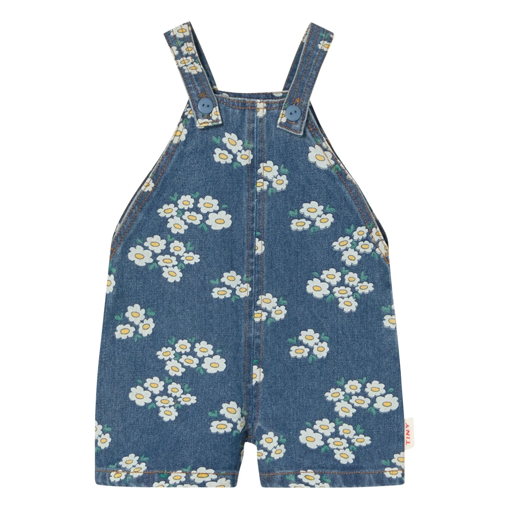 Tinycottons - Short denim dungarees with daisy print | Blue