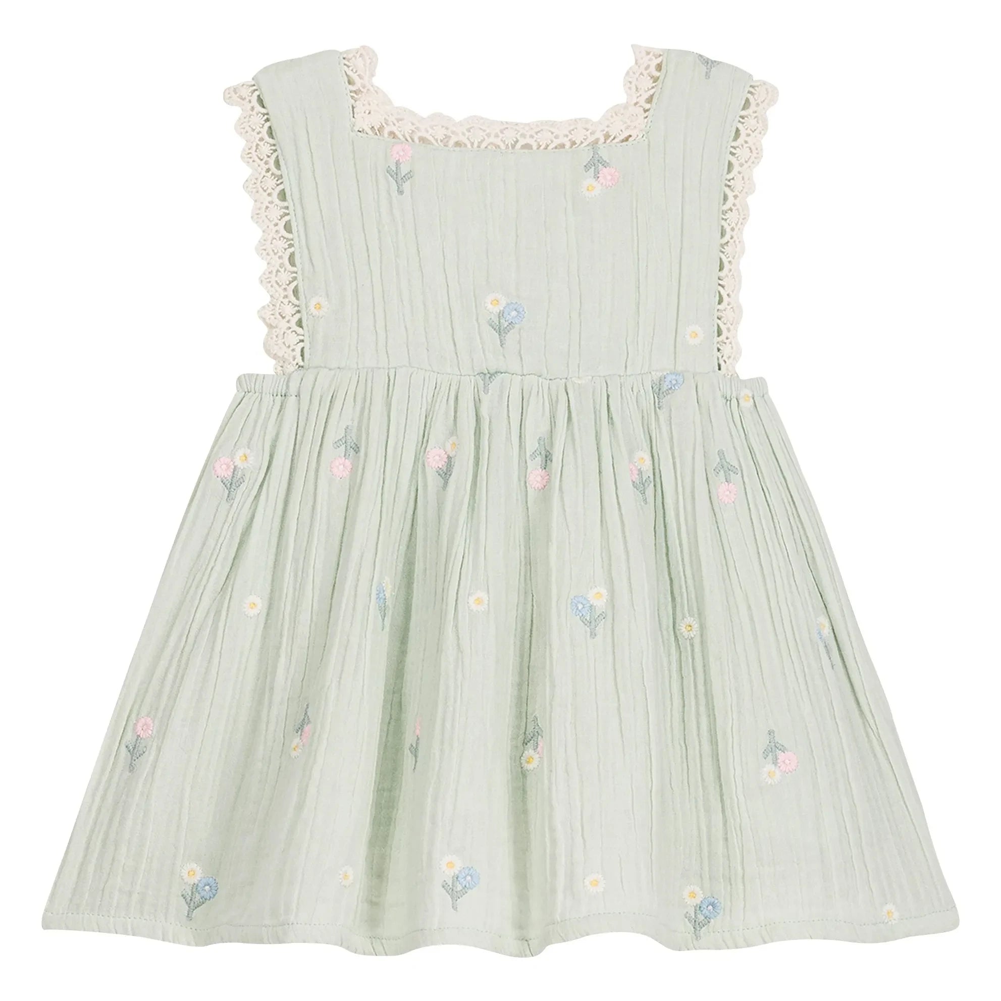 Louise Misha - Aloisa Fleurie Kleid mit Rüschenlatz | Mandelgrün