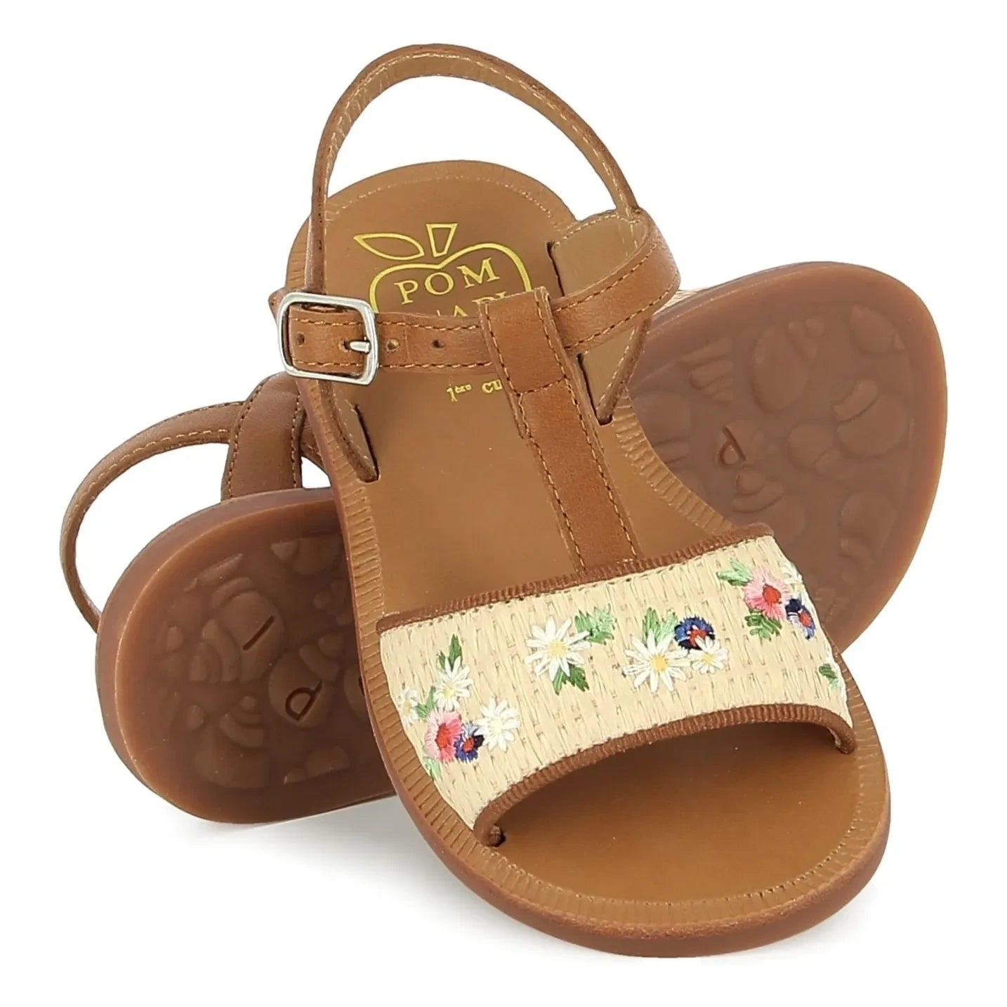 Pom d'Api - Sandals Plagette Raphia Brod | Cream