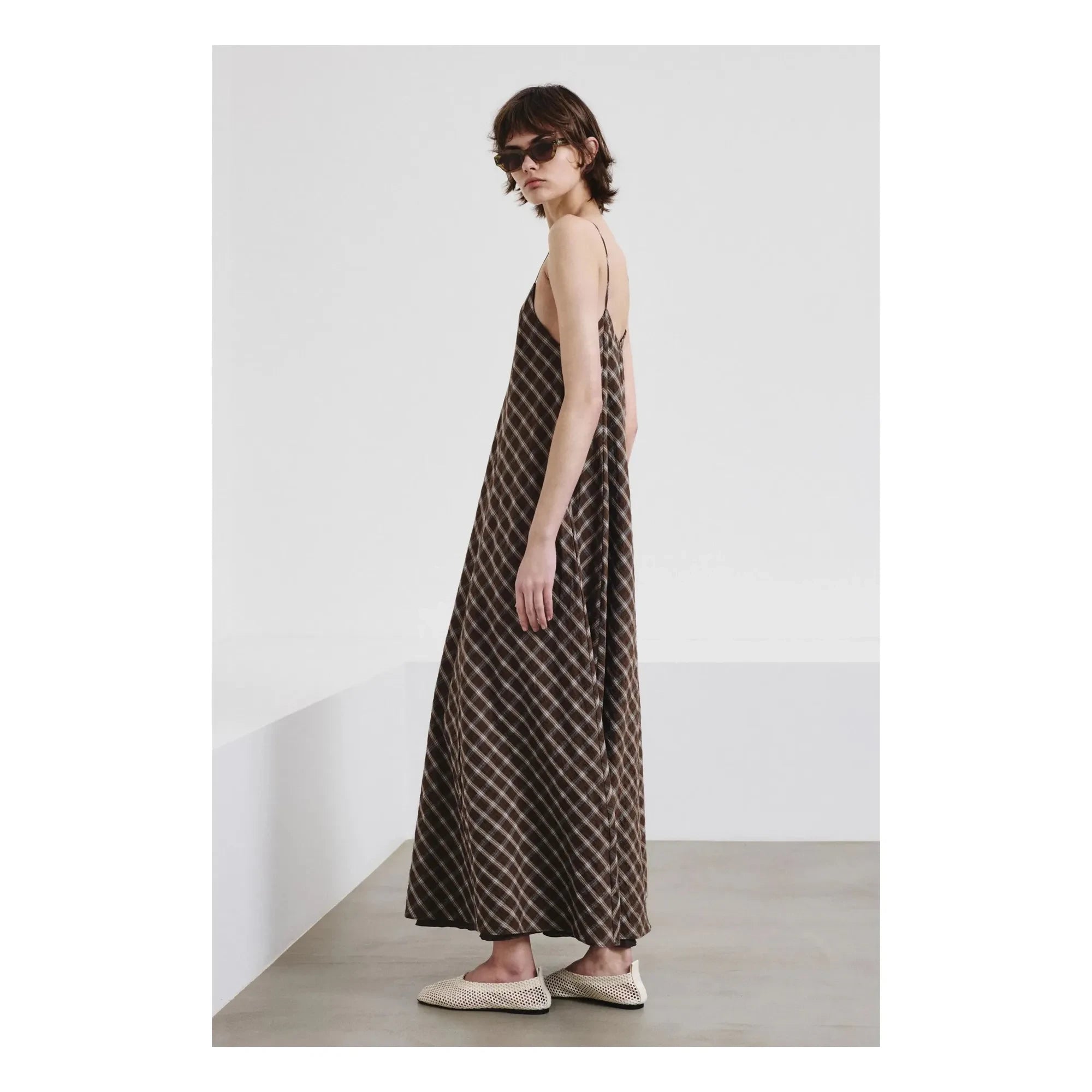 Pomandère - Cotton Check Dress | Chocolate