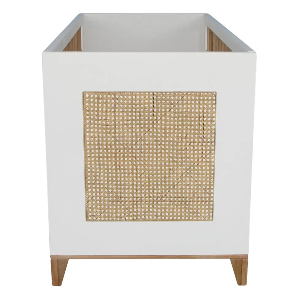 Théo - Nami Sedir ve Rattan Örgü Bebek Yatağı 60x120cm | Beyaz