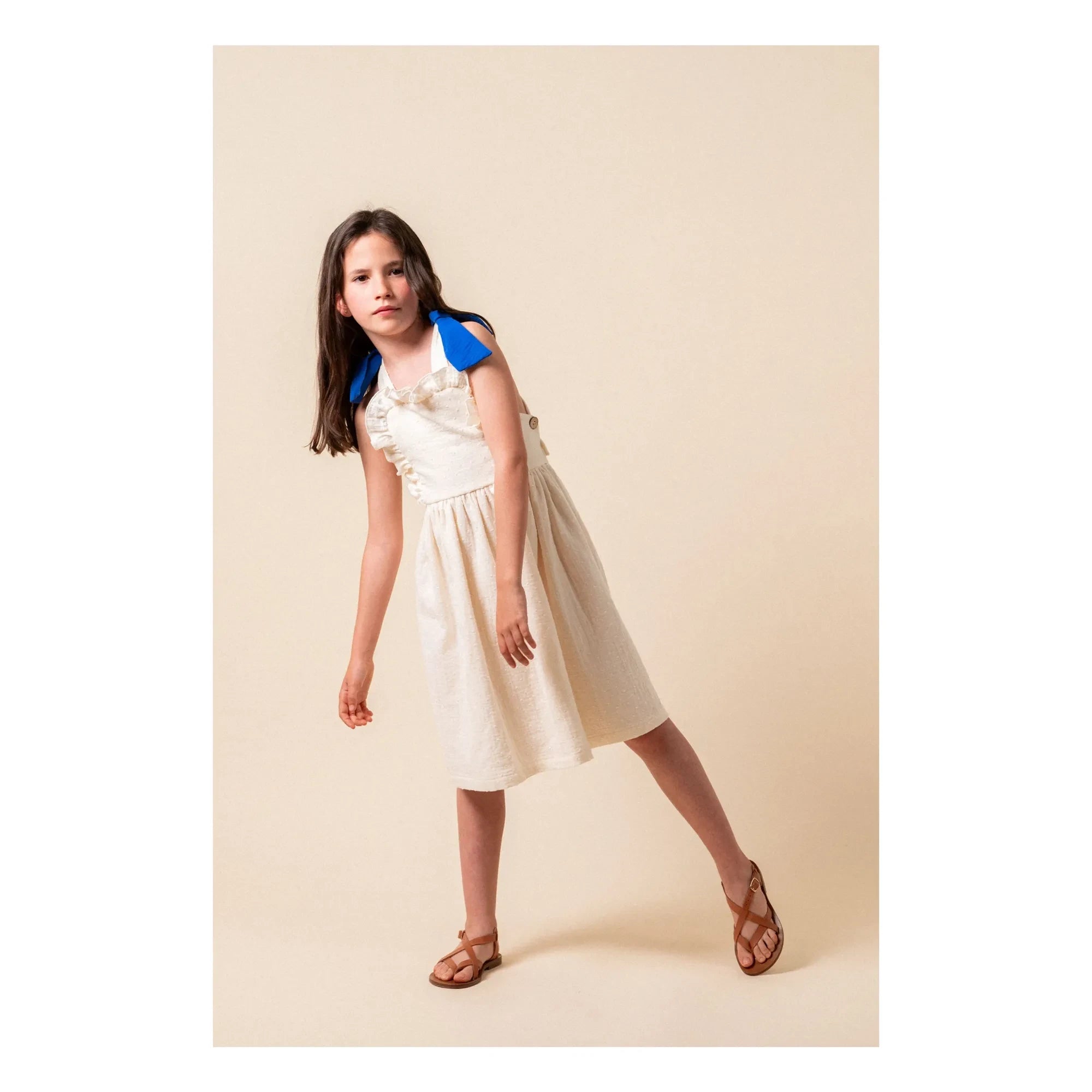 birinit - Plumetis Bio-Baumwoll-Midikleid | Ivory